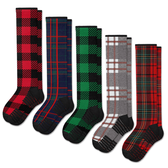 Winter Plaid Compression Socks 5-Pack Bundle