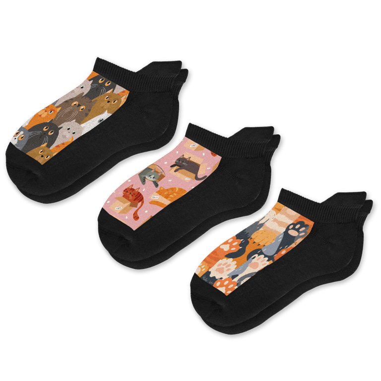 Cat Lovers Ankle Socks 3-Pack Bundle Flat View From Viasox