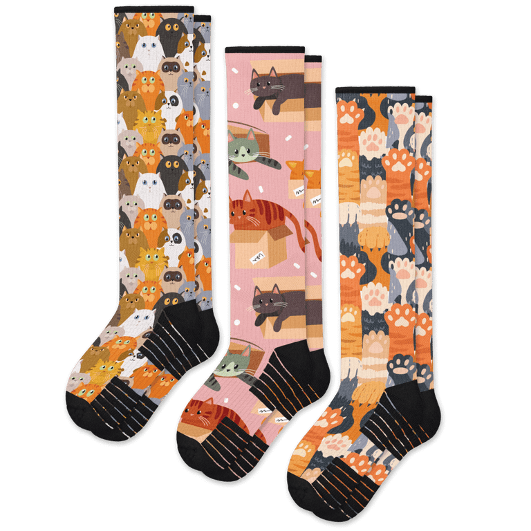 Cat Lovers Compression Socks 3-Pack Bundle From Viasox Flat View