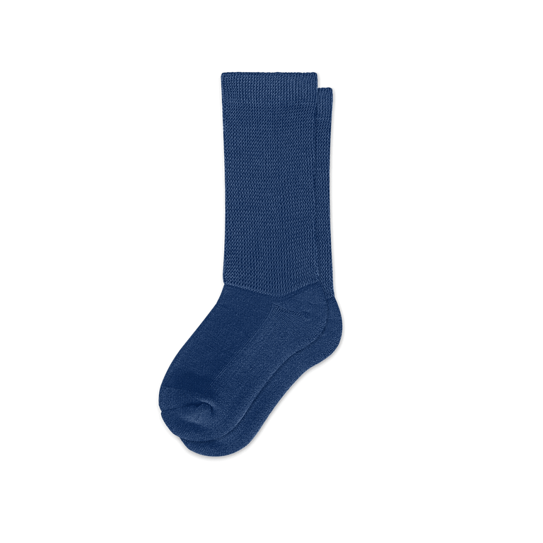 Viasox Navy Blue EasyStretch™ Socks Crew Cut Flat View