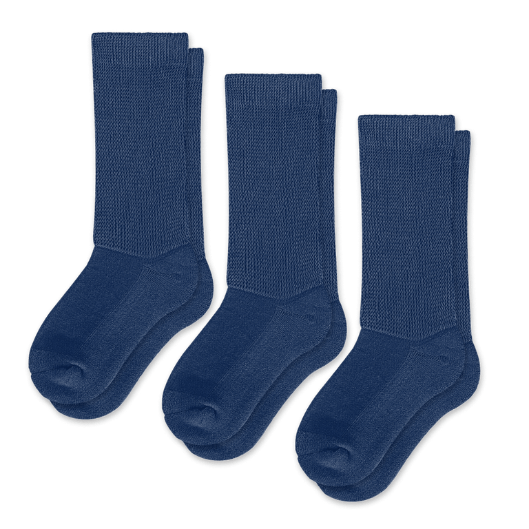 Viasox Navy Blue EasyStretch™ Socks Crew Cut 3 Pack Flat View