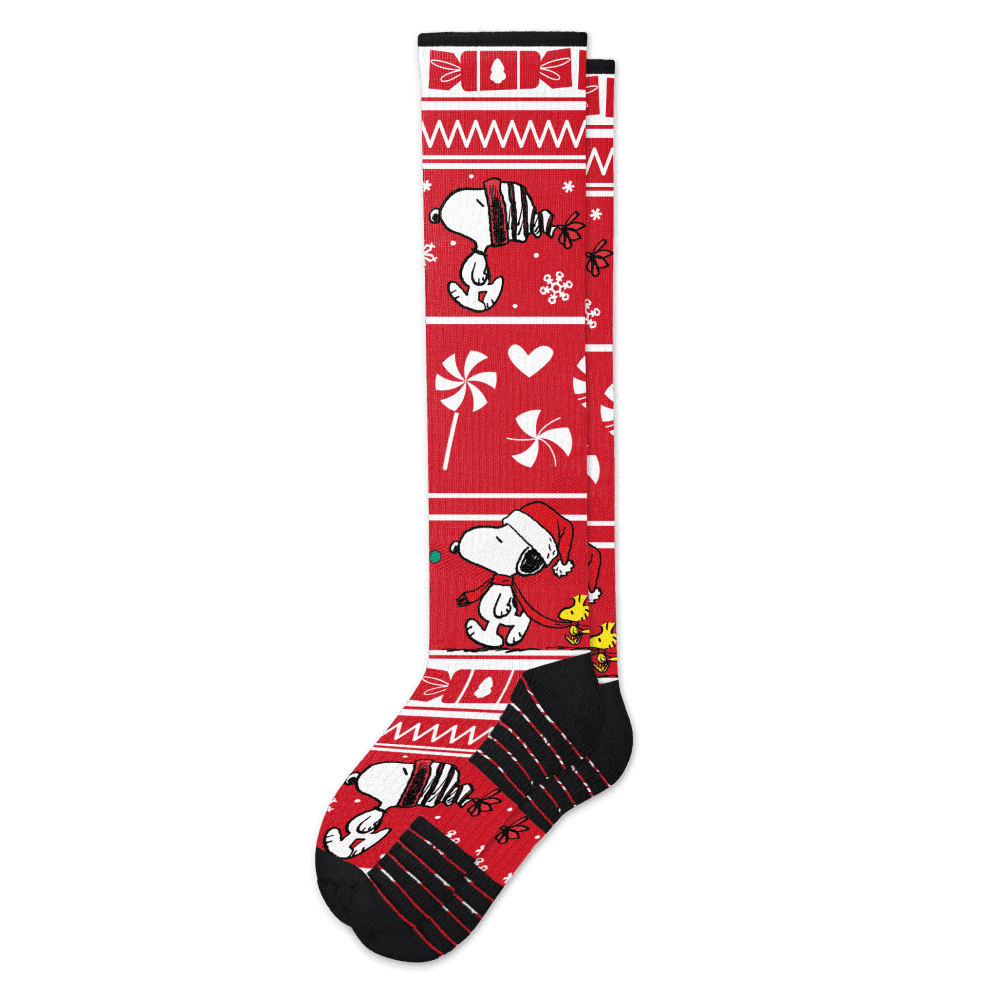 Peppermint Parade Peanuts Winter Collection Black Compression Socks from Viasox