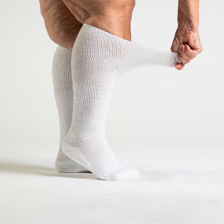 Stretchy white socks side view